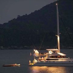 Luxury Sailing & Motor Catamaran on a sunset cruise