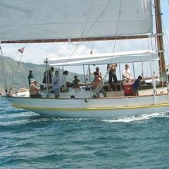 Classic Schooner Sailing Yacht covered rear deck